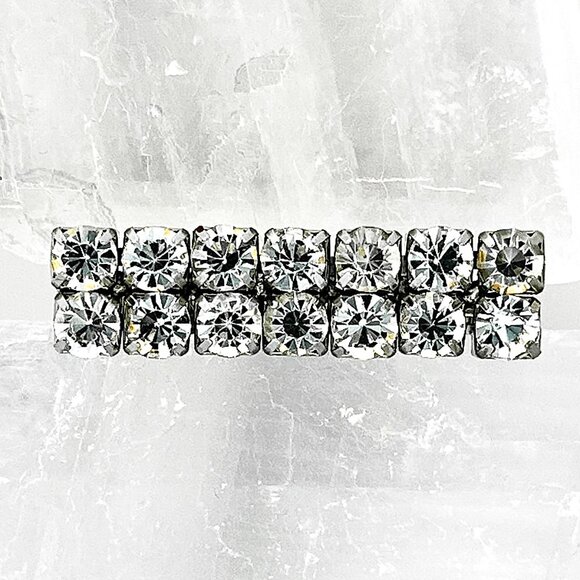 Vintage Rhinestone Bar Pin Brooch | Silver Tone Crystal Accent - Picture 1 of 10